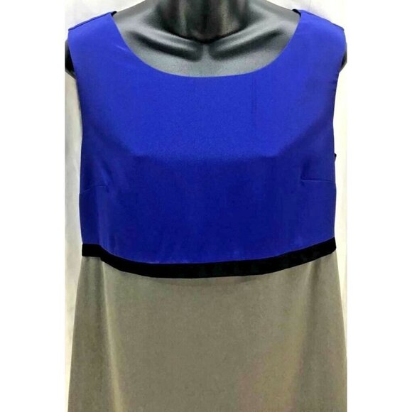 Banana Republic Dress 10 Blue Gray Color Block Shift Scoop Sleeveless Work 1268 - Picture 2 of 6